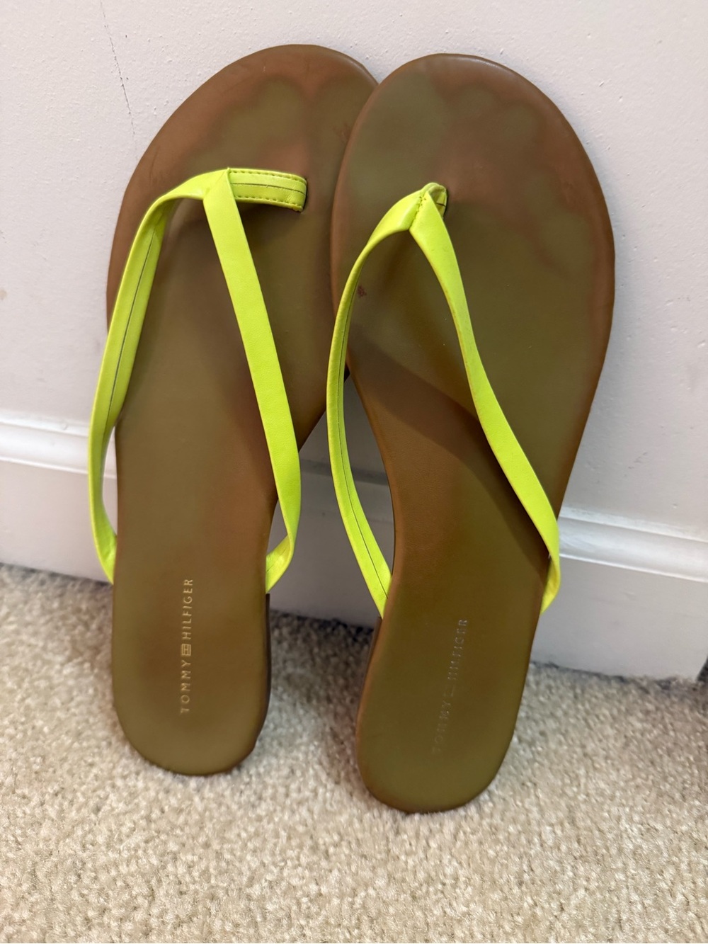 Tommy Hilfiger Neon Yellow Strap Brown Footbed Women's Sandals